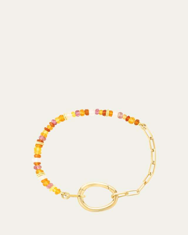 18K Yellow Gold Lien Pierres Orange Bracelet with Multi-Color Gemstones